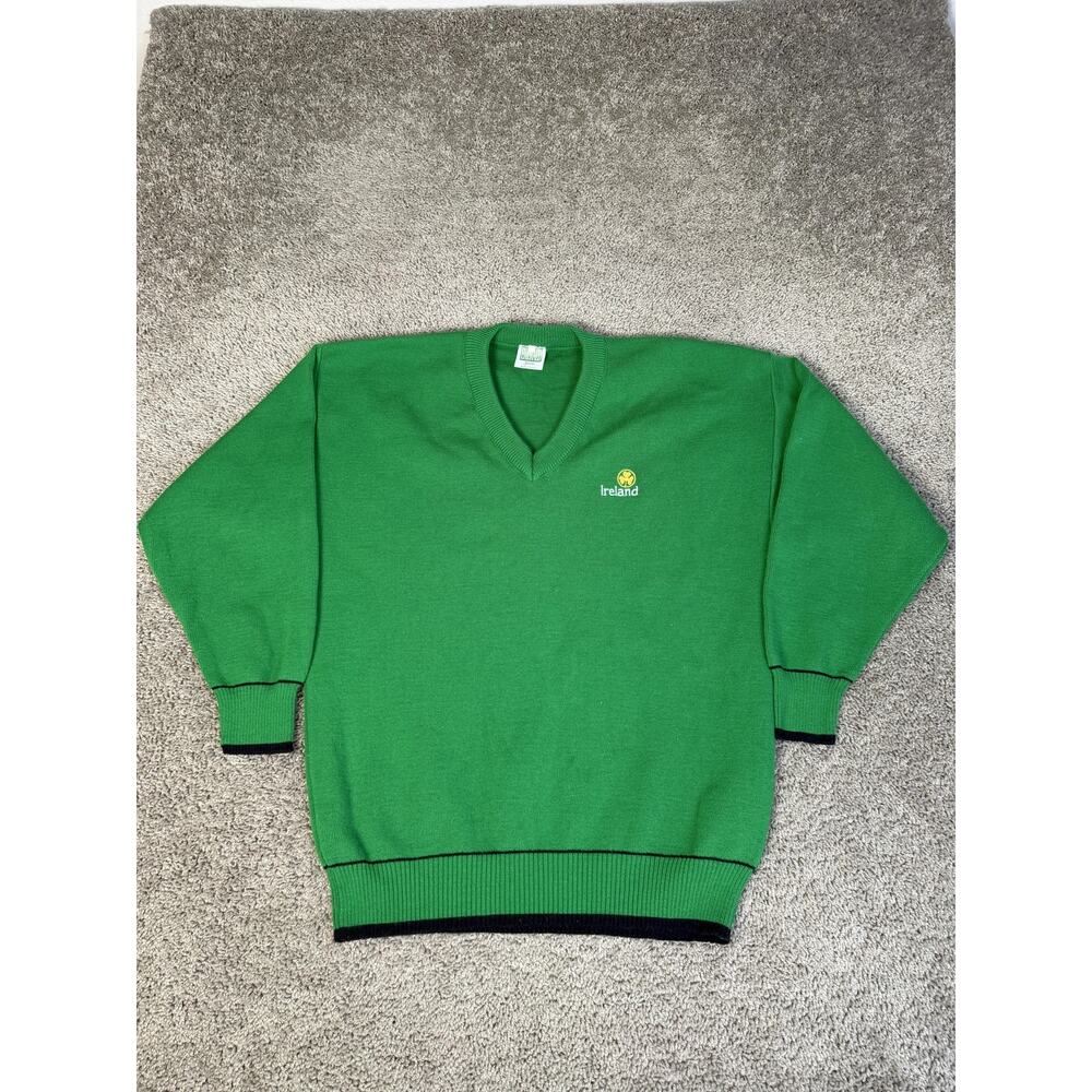 Vintage Emerald Sports Sweater Mens L V-Neck 100% Acrylic Embroidered Ireland